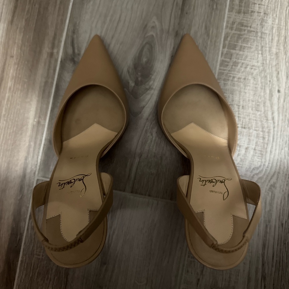 Christian Louboutin Nude Slingback Pointed Toe Heels Size 41 Red Sole